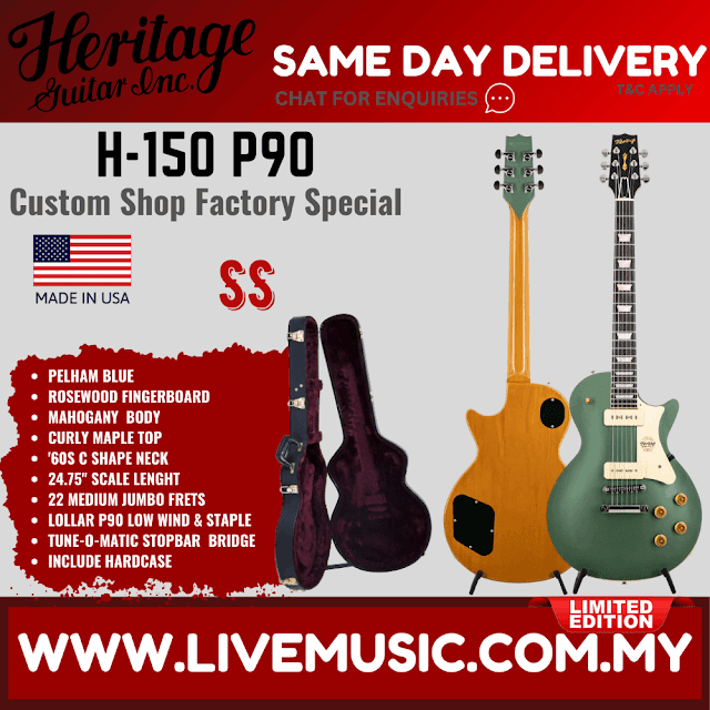 Heritage Custom Shop Factory Special H-150 P90 Electric Guitar, Lollar Staple and Low Wind P90s, Pelham Blue ( H150 H 150 )