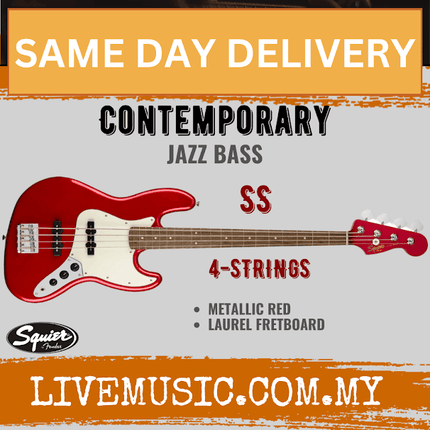 Squier Contemporary Jazz Bass Guitar, Laurel Fretboard - Metallic Red