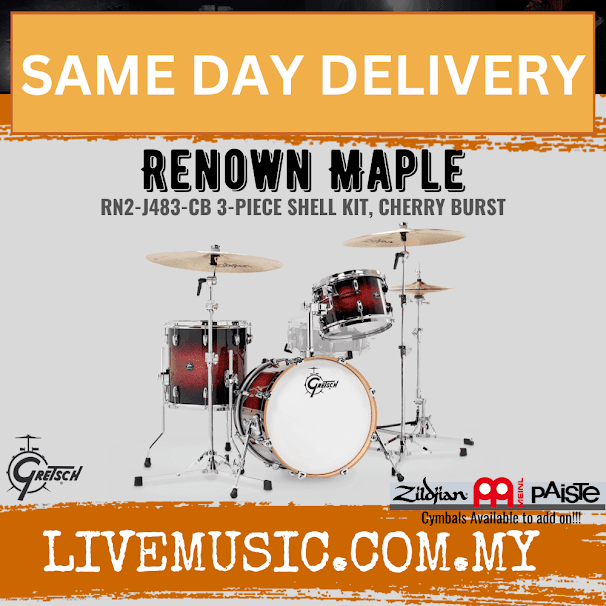 Gretsch Renown Maple 3-piece drum shell kit, cherry burst finish