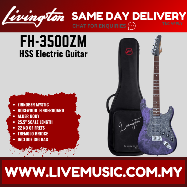 Purple HSS electric guitar with rosewood fretboard in black gig bag