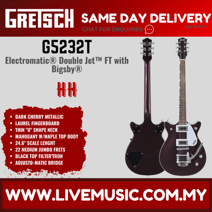 Gretsch G5232T Electromatic Double Jet FT Electric Guitar w/Bigsby, Laurel FB, Dark Cherry Metallic