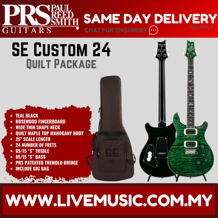 PRS SE Custom 24 Electric Guitar w/Quilt Package, Teal Black