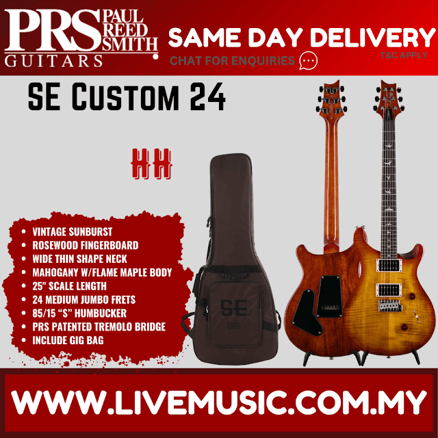 PRS SE Custom 24 Electric Guitar w/bag , Amethyst / Sapphire & Black Back / Vintage Sunburst