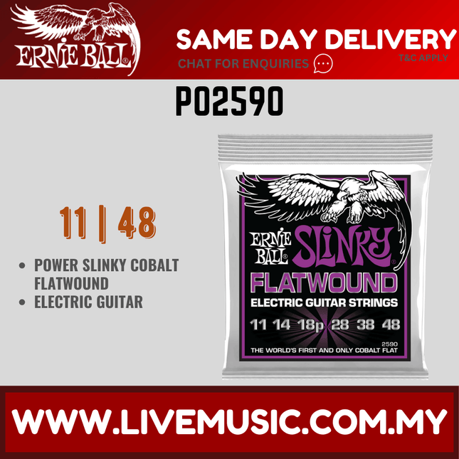 Ernie Ball P02590 Power Slinky Flatwound Electric Guitar Strings, 11-48 Gauge