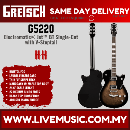 Gretsch G5220 Electromatic Jet BT Single-Cut V-Stoptail Electric Guitar, Bristol Fog