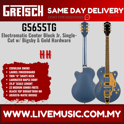 Gretsch G5655TG Electromatic Centre Block Jr Single-Cut Guitar w/Bigsby, Laurel FB