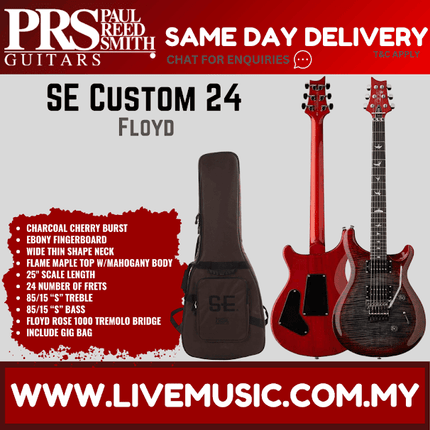 PRS SE Custom 24 Floyd Electric Guitar w/GigBag, Rosewood FB, Charcoal Cherry Burst