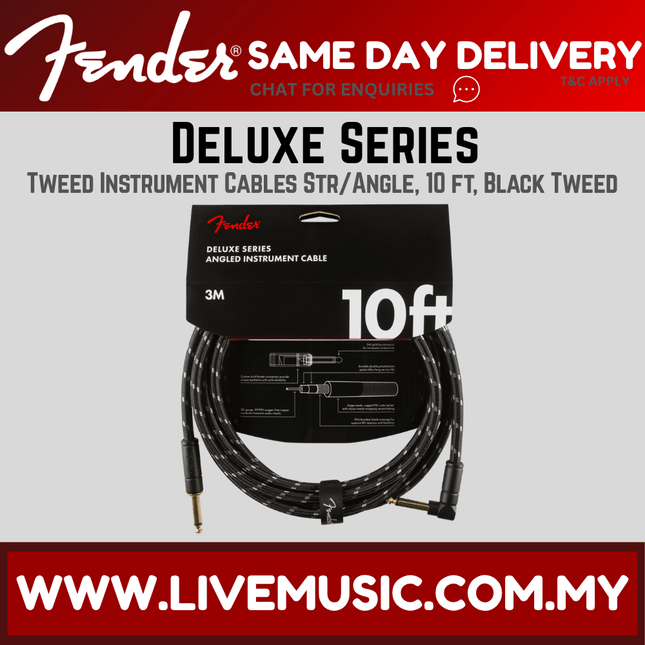 Fender Deluxe Series Angled Instrument Cable, 10ft - Black Tweed