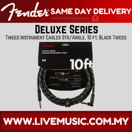 Fender Deluxe Series Angled Instrument Cable, 10ft - Black Tweed