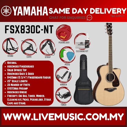 Yamaha FSX830C Concert Cutaway Acoustic-Electric Guitar - Natural ( FSX-830C / FSX830C-NT )