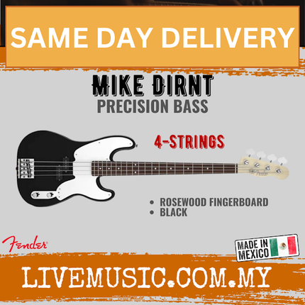 Fender Mike Dirnt Signature Precision Bass Guitar, RW FB, Black