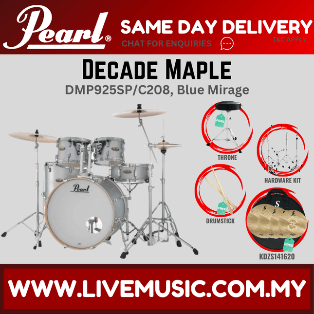 Pearl Decade Maple DMP925SP/C 5-Piece Drum Set with KDZS141620 Cymbals Set and Hardware