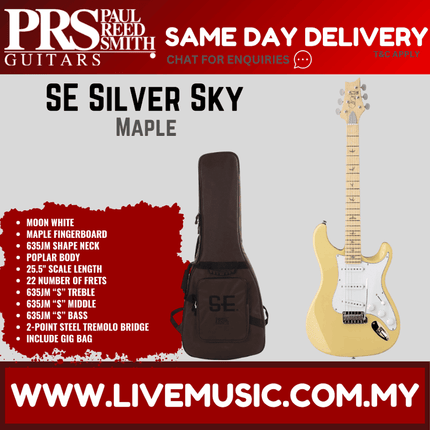 PRS SE Silver Sky Electric Guitar w/GigBag, Maple FB, Moon White