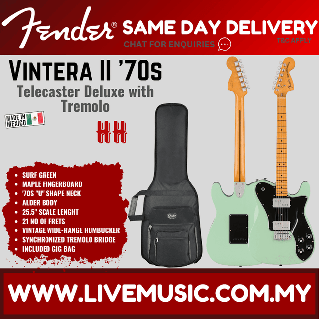 Fender Vintera II 70s Telecaster Deluxe Electric Guitar w/Tremolo, Maple FB, Surf Green