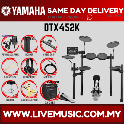 Yamaha DTX452K 5-Piece Electronic Drum Set Kit with Drum Throne and Accessories ( DTX-452K / DTX 452K )