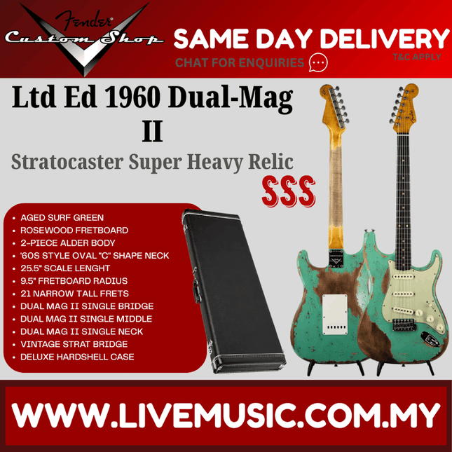Fender Custom Shop Ltd Ed 1960 Dual-Mag II Stratocaster Super Heavy Relic, Aged Surf Green