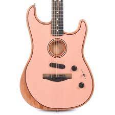 Fender FSR American Acoustasonic Stratocaster Guitar w/Bag, Ebony FB, Shell Pink