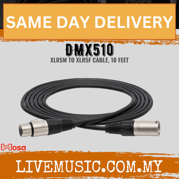 Hosa DMX510 Cable 5-Pin XLR Female to XLR Male, 10ft (DMX-510/DMX 510)