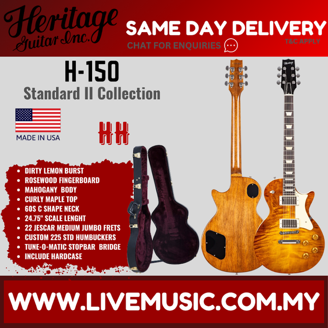 Heritage Standard II Collection H-150 Electric Guitar with Case, Dirty Lemon Burst ( H150 / H 150 )