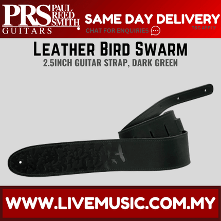 PRS 2.5inch Leather Bird Swarm Guitar Strap, Dark Green