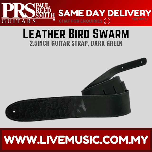 PRS 2.5inch Leather Bird Swarm Guitar Strap, Dark Green