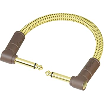 Tweed patch cable with 1/4-inch gold-tip plugs and brown strain relief