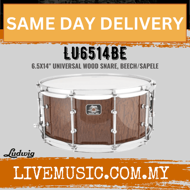 Ludwig LU6514BE 6.5x14inch Universal Wood Snare Drum, Beech/Sapele