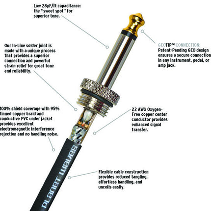 D'Addario Planet Waves PW-AMSGRA-10 American Stage Instrument Cable - 10 feet Straight to Right Angle (PWAMSGRA10)