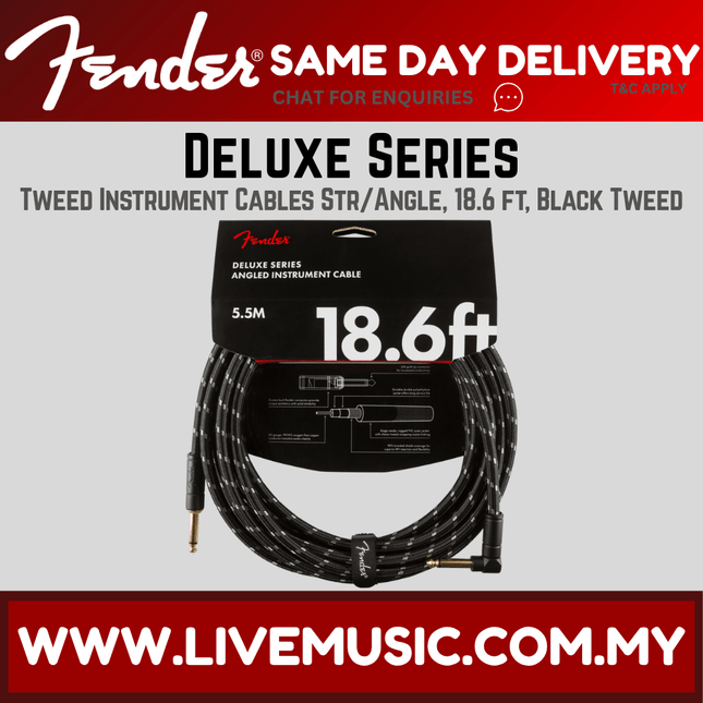 Fender Deluxe Series Angled Instrument Cable, 18.6ft - Black Tweed