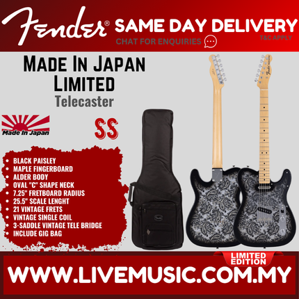 Fender MIJ Limited Telecaster Electric Guitar, Maple FB, Black Paisley
