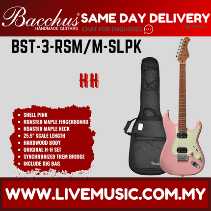 BACCHUS BST-3-RSM/M-SLPK  UNIVERSE SERIES ROASTED MAPLE ELECTRIC GUITAR - SHELL PINK ( BST3 / BST3RSMM / BST 3 RSM M )