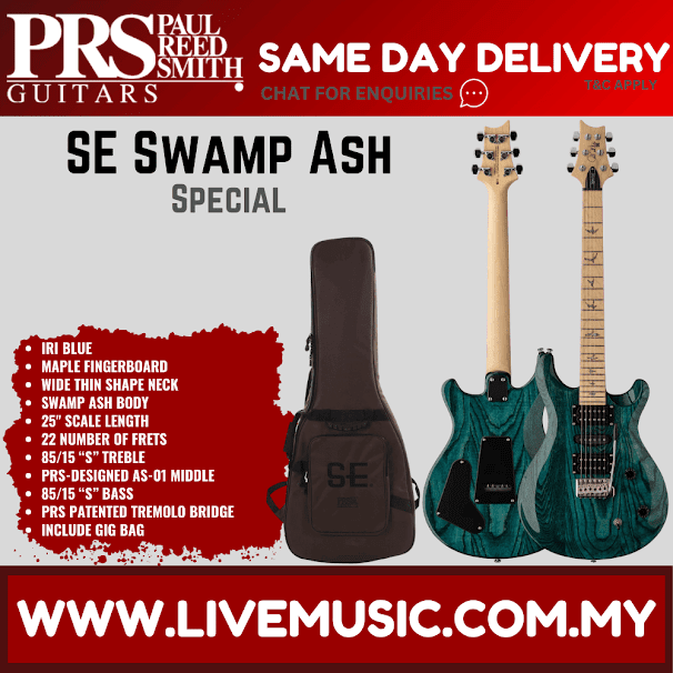PRS SE Swamp Ash Special Electric Guitar w/GigBag, Maple FB, Iri Blue