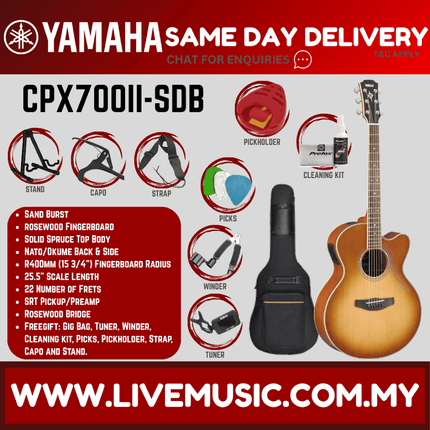 Yamaha CPX700II Medium Jumbo Solid Spruce Top Acoustic-Electric Guitar - Natural/Black/Dusk Sun Red/Sand Burst/Tinted ( CPX700 )