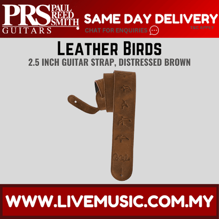PRS 2.5 Inch Leather Birds Guitar Strap - Distressed Brown