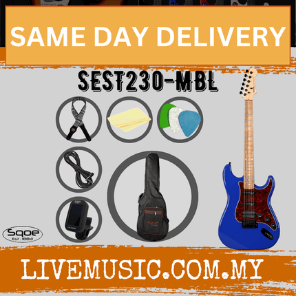 SQOE SEST230 Super Stratocaster Body HSS Electric Guitar Rosewood Fretboard - Blue (SEST-230/SEST 230)
