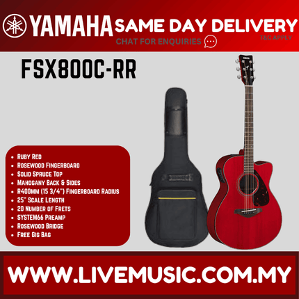 Yamaha FSX800C Concert Cutaway Acoustic-Electric Guitar - Ruby Red ( FSX-800C / FSX 800C)