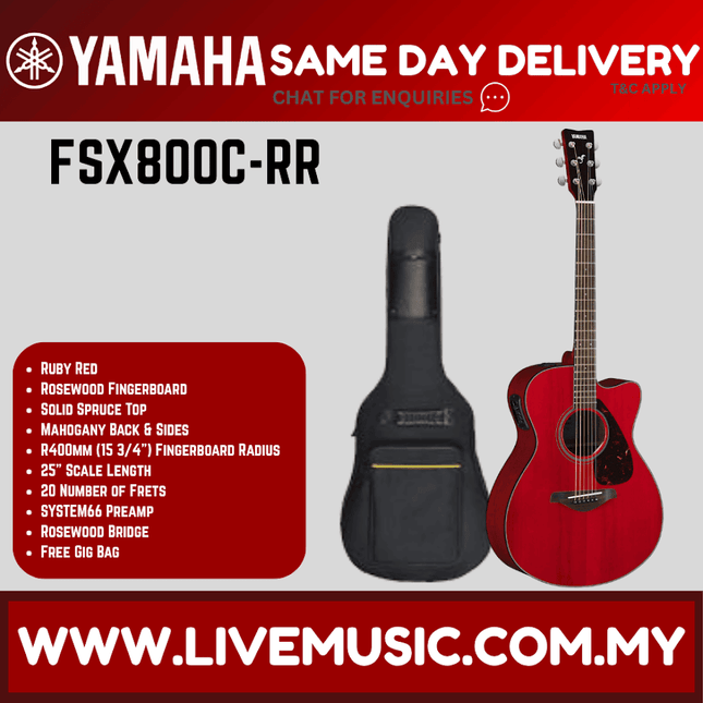 Yamaha FSX800C Concert Cutaway Acoustic-Electric Guitar - Ruby Red ( FSX-800C / FSX 800C)