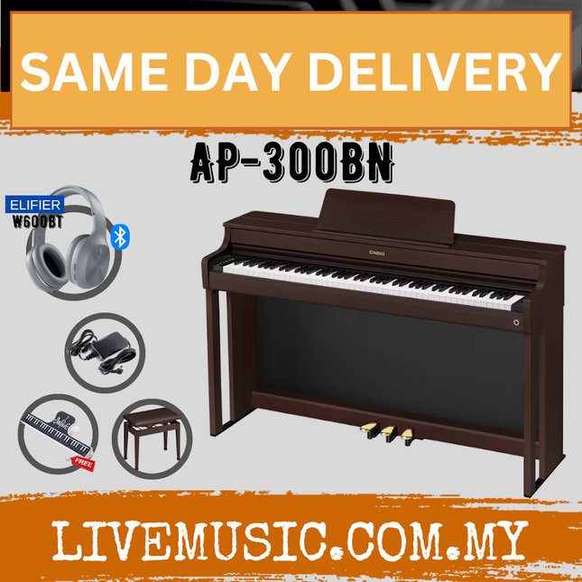 Brown 88-key digital piano with wooden stand and control panel