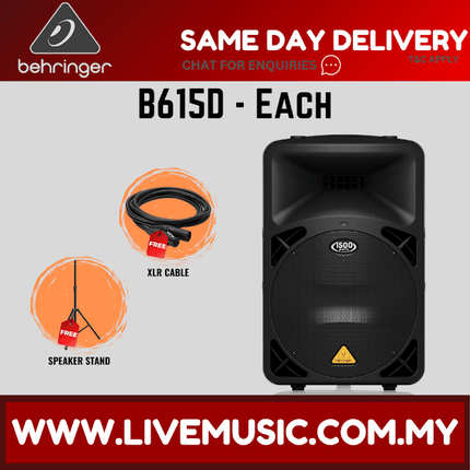 Behringer Eurolive B615D 1500W 15" Powered Speaker w/Wireless Mic, Speaker Stand and Cable - Pair ( B-615D / B 615D )