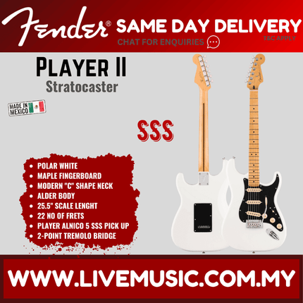 Fender Player II Stratocaster Electric Guitar, Maple FB, Polar White