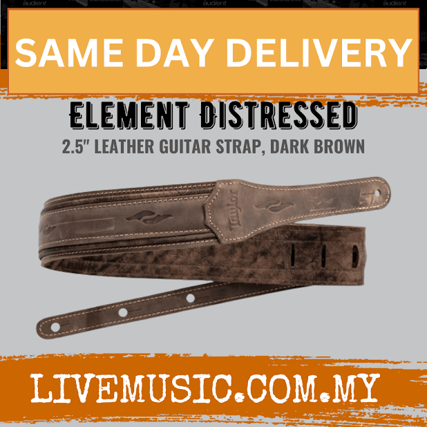 Taylor Element 2.5Inch Distressed Leather Guitar Strap, Dark Brown