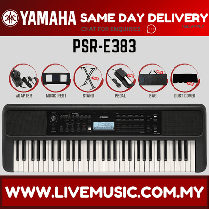 Yamaha PSR-E383 61-Keys Keyboard w/Bench,Stand, Pedal And Accessories ( PSRE383 PSR E383 ) Replace PSR-E373 PSRE373