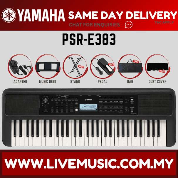 Yamaha PSR-E383 61-Keys Keyboard w/Bench,Stand, Pedal And Accessories ( PSRE383 PSR E383 ) Replace PSR-E373 PSRE373