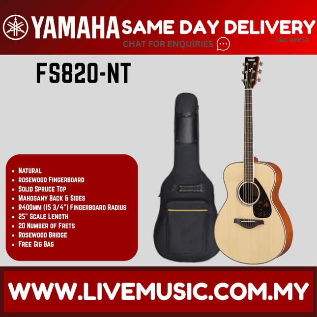 Yamaha FS820 Concert Acoustic Guitar W/Bag - Natural (FS-820 FS 820)