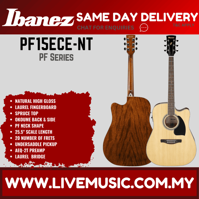 Ibanez PF15ECE Dreadnought Cutaway Acoustic-Electric Guitar - ( PF-15ECE / PF 15ECE )
