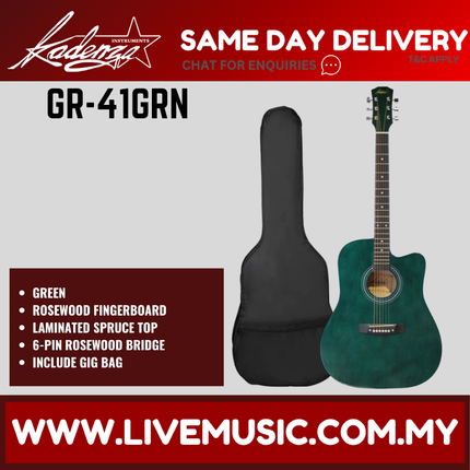 Kadenza GR-41 41" Acoustic Guitar Cutaway w/Bag - ( GR41 GR 41 )-Green