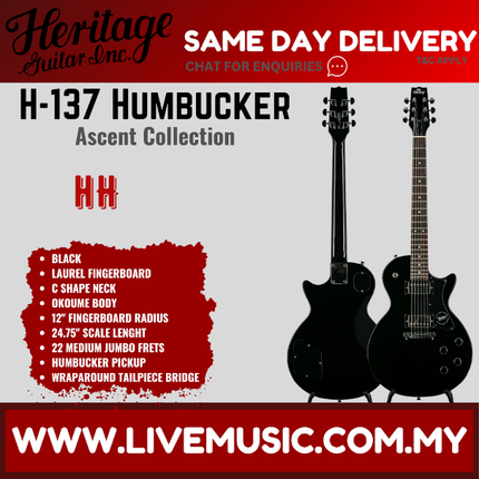 Heritage Ascent Collection H-137 Humbucker Electric Guitar-Black (H137Humbucker H 137 Humbucker)