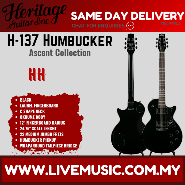 Heritage Ascent Collection H-137 Humbucker Electric Guitar-Black (H137Humbucker H 137 Humbucker)