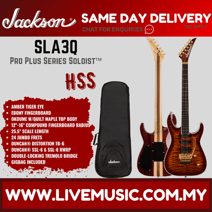 Jackson Pro Plus Series Soloist SLA3Q Electric Guitar, Ebony FB-Amber Tiger Eye (SLA 3Q SLA-3Q)