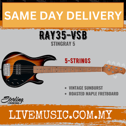 Sterling Ray35 Stingray 5-string Electric Bass Guitar Roasted Maple Fretboard - Vintage Sunburst (Ray-35)